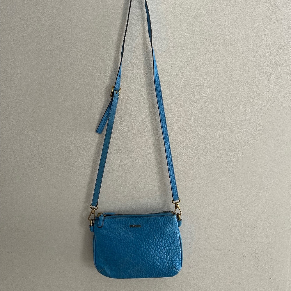 Fossil Memoir Pebbled Leather Sky Blue Crossbody Bag Turquoise Purse Coastal - Picture 5 of 16